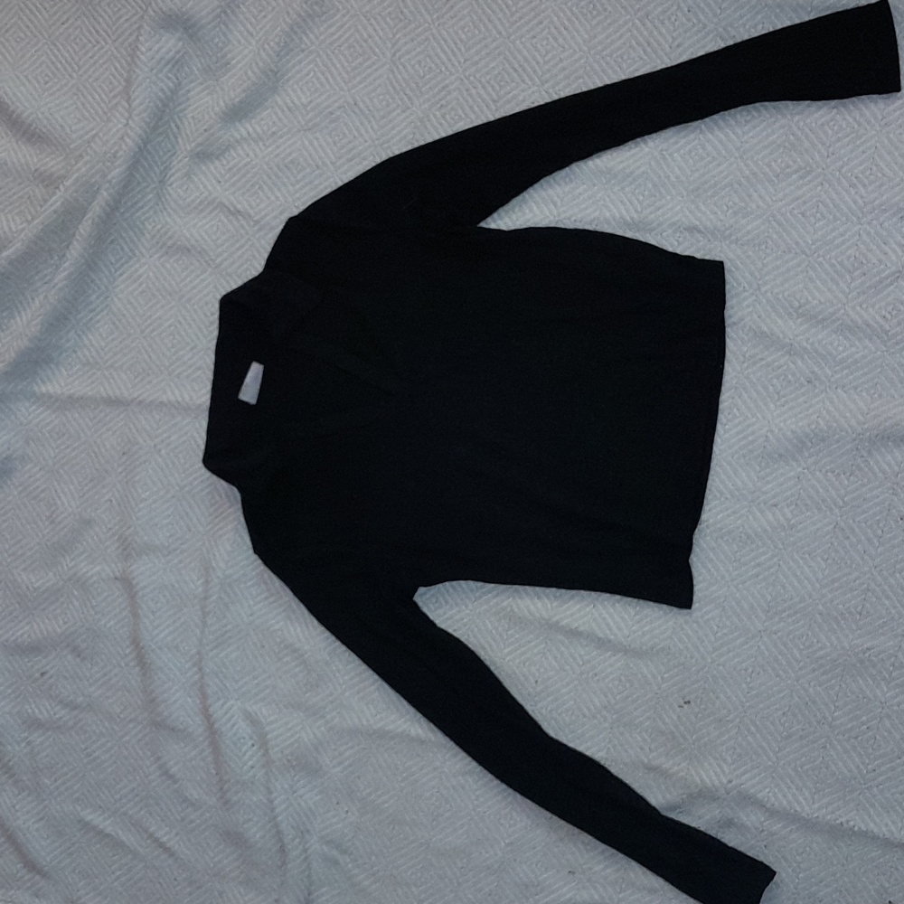 Women's black long sleeved shirt collared v neck